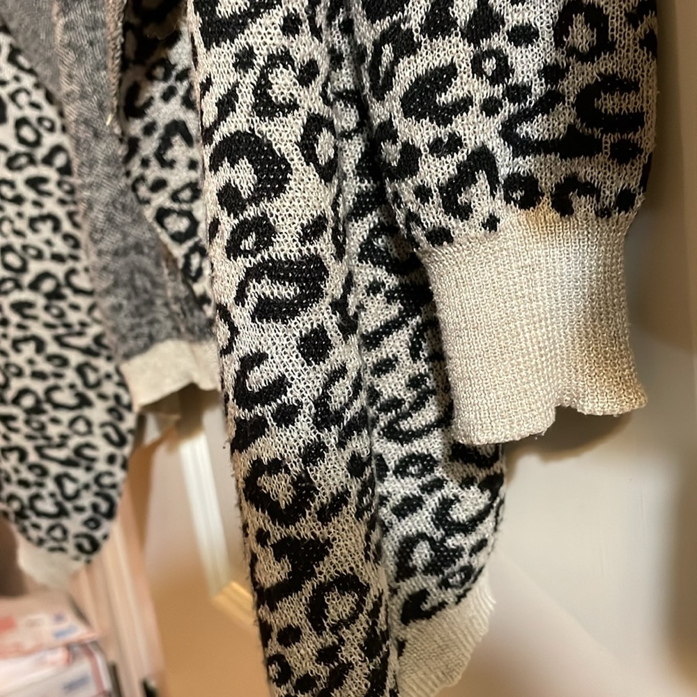 ANIMAL PRINT LADIES OPEN FRONT Lg SLEEVE SWEATER WIDE DRAPED COLLAR LAPELS SZ S - Picture 6 of 13